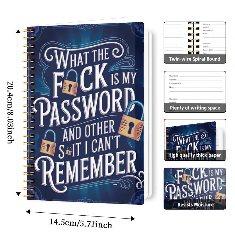 🔥Last Day 49% OFF - 📅Funny Password Notebook - Spiral Bound with Lock Icons & Funny Security Phrases✍️