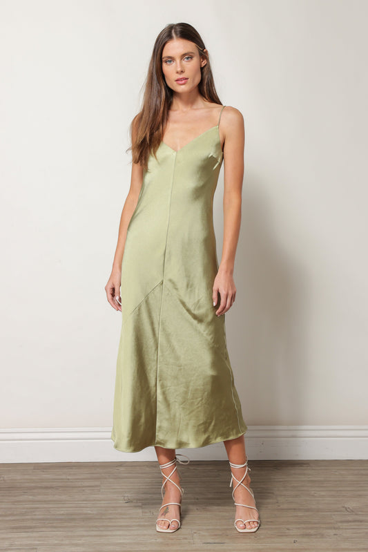 SATIN DRESS MOSS